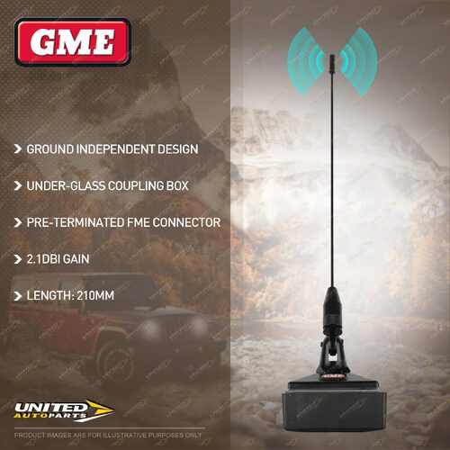 GME On-Glass UHF CB Antenna (2.1DBI Gain) with Under-Glass Coupling Box