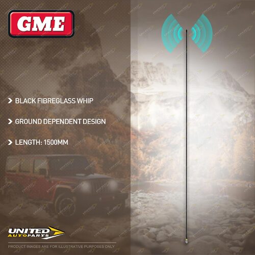 GME 1500mm Black Fibreglass AM / FM Antenna Inc Whip Base Cable AEM-SS2