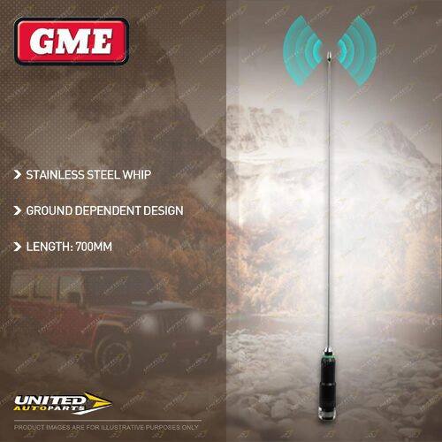 GME 700mm AM/FM Stainless Steel Antenna Inc Whip Base Cable AEM-SS6