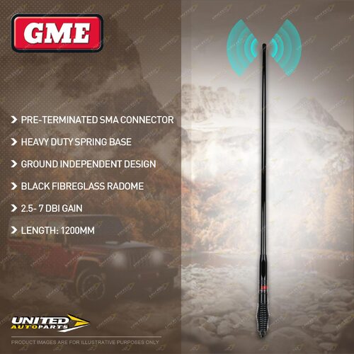 GME Black Multi-Band Cellular Antenna - SMA Connector - Heavy Duty Spring Base