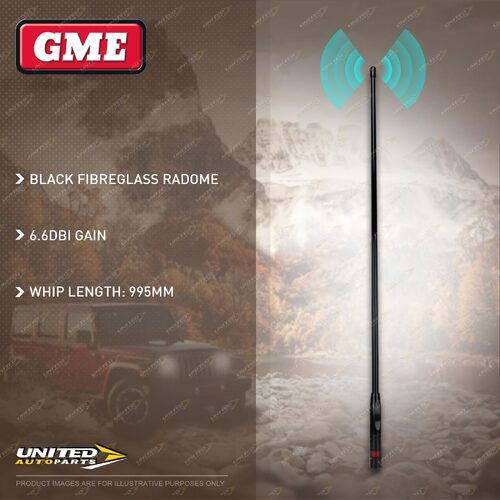 GME 995mm 6.6DBI Gain Black Whip Suit AS-SS003B 1100mm UHF CB Radome Antenna