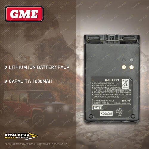 GME 1700Mah Li-Ion Battery Pack - Suit Radio TX-SS6100 / TX-SS680