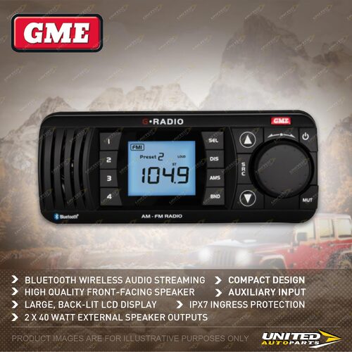 GME Bluetooth AM / FM Black Marine Stereo with Front-facing Speaker