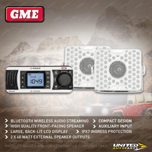 GME Bluetooth AM/FM Marine Stereo - Entertainment Pack 1 Stereo + 2 Speakers