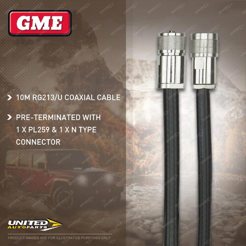 GME 10M RG213/U Coaxial Cable pre-terminated with PL-SS259 & N Type Connector