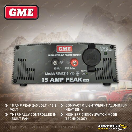 GME Switch Mode Power Supply with Lead (15 Amp Peak 240 Volt - 13.8 Volt)