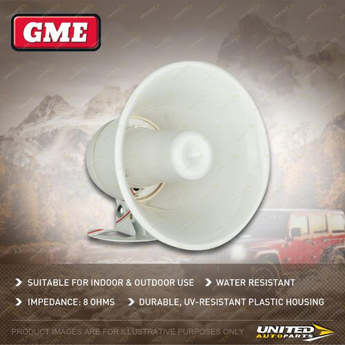 GME 8 Watt White P.A. Horn With Lead Plug - Durable UV-Resistant Plastic Housing