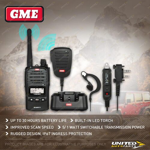 1 Set GME 5/1 Watt Switchable IP67 UHF CB Handheld Radio Kit - Black TX-SS6160