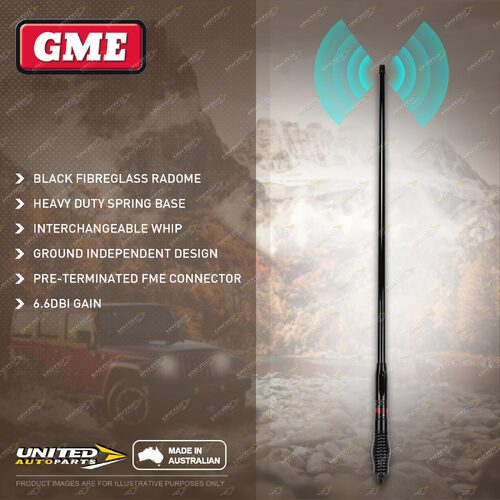 GME 1200mm Heavy Duty UHF CB Radio Antenna 6.6dBi Gain - Black Radome