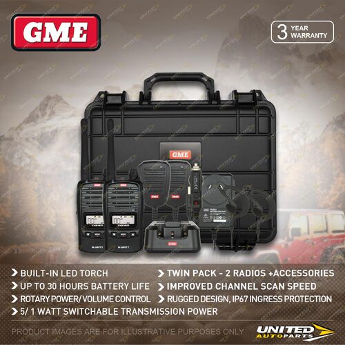 GME 5/1 Watt UHF CB Handheld Radio - Twin Pack IP67 Ingress Protection