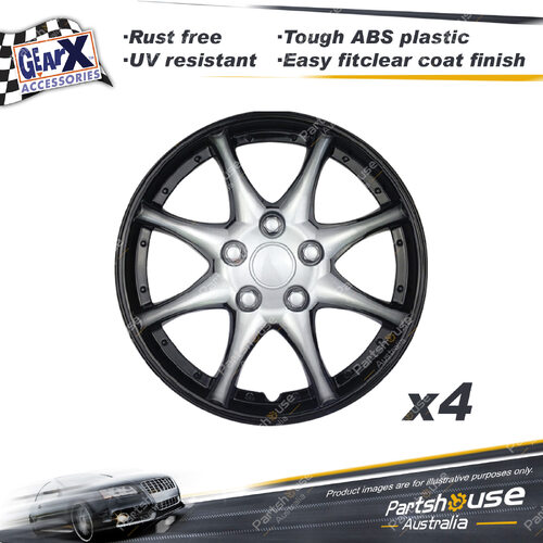 4 pcs of GearX Wheel Covers 14" Notechis Ice Black and Silver Automative Parts