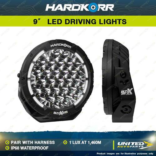 Pair Hardkorr BZR-X Series 9" LED Driving Lights with Harness IP68 Waterproof