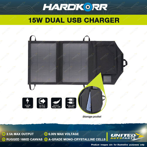 Hardkorr 15W Dual USB Solar Phone / Personal Device Charger - Max Output 2.5A