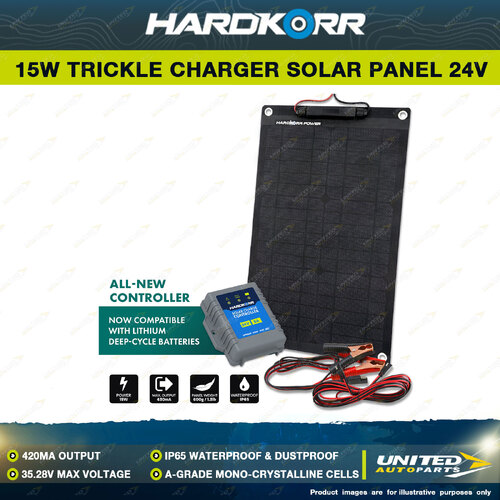 Hardkorr 24V 15W Trickle Charger Solar Panel with Crocskin - 420mA Output