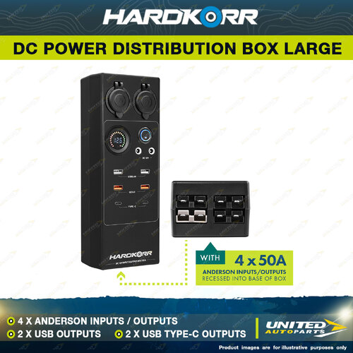 Hardkorr Large 12V DC Power Distribution Box - 4 x Anderson Inputs / Outputs