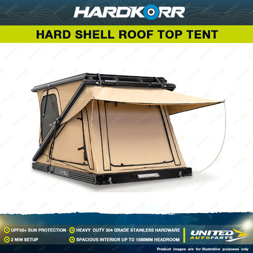 Hardkorr Khaki Hard Shell Roof Top Tent Dual Lift Double Bed - 2 Min Setup