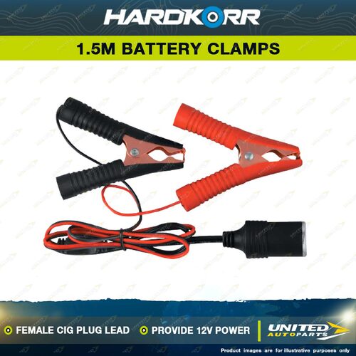 Hardkorr 1.5m Battery Clamps to Female Cig Plug Lead 5A 12V Duble Insulated