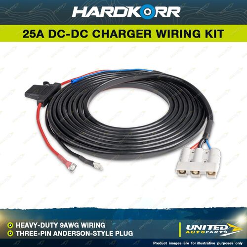 Hardkorr 25A Heavy-Duty 9AWG DC-DC Charger Wiring Kit Three-Pin Anderson Plug