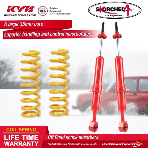 Front KYB SKORCHED 4'S Shocks Raised King Springs for Landcruiser UZJ200 URJ202