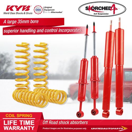 F+R KYB SKORCHED 4'S Shocks Raised King Springs for TOYOTA Prado 120 Series