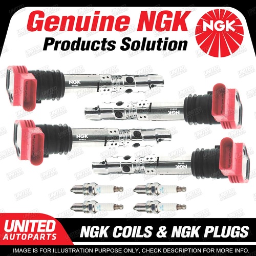 NGK 4 Spark Plugs + 4 Igniton Coils for Audi A4 B6 2.0L 4Cyl 2001-2005