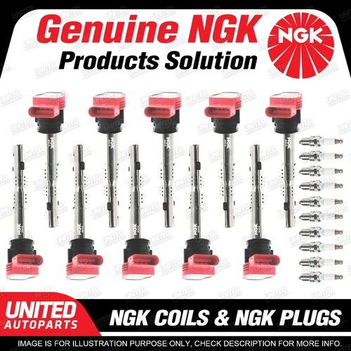 NGK 10 Spark Plugs + 10 Igniton Coils for Audi R8 5.2L V10 2009-2013