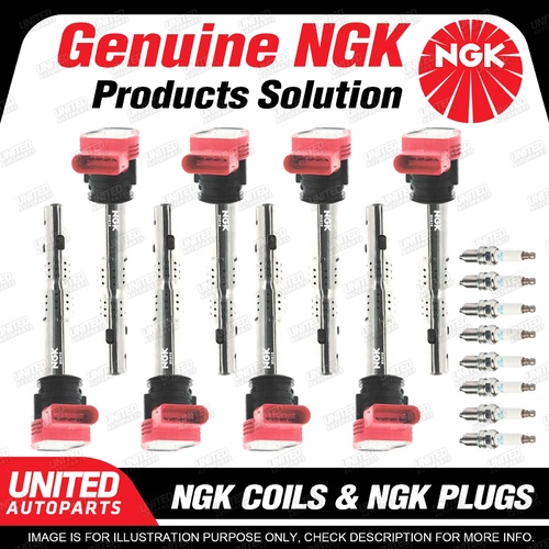 NGK 8 Spark Plugs + 8 Igniton Coils for Audi Q7 S5 8T 4.2L V8 06-12