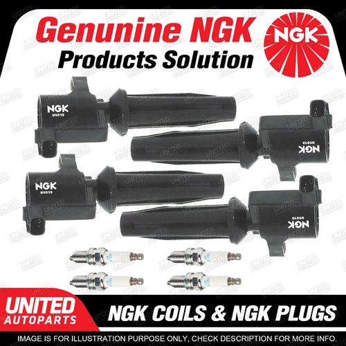 NGK 4 Spark Plugs + 4 Igniton Coils for Mazda Mazda 3 BK1 2.3L 4Cyl