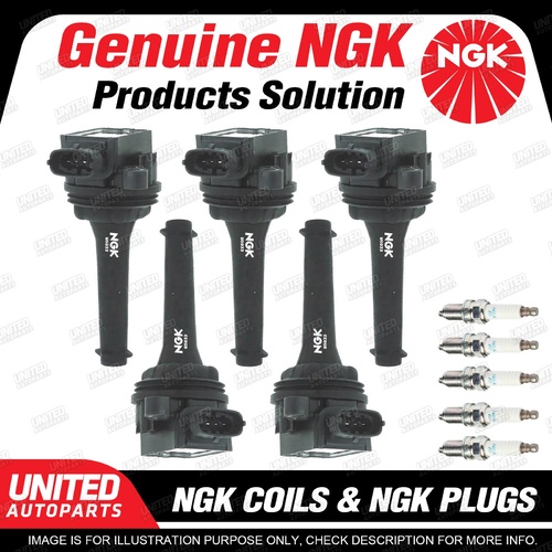 NGK 5 Spark Plugs + 5 Igniton Coils for Volvo S70 V70 2.4L 1997-2000