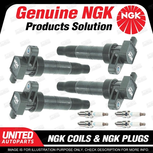 NGK 4 Spark Plugs + 4 Igniton Coils for Hyundai Sonata NF G4KC 2.4L 4Cyl 118Kw