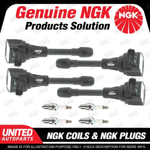 NGK 4 Spark Plugs + 4 Igniton Coils for Nissan Dualis J10 2.0L 4Cyl