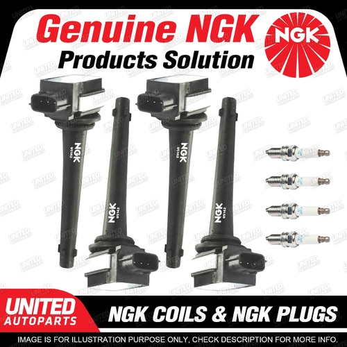 NGK 4 Spark Plugs + 4 Igniton Coils for Nissan Tiida C11 1.8L 4Cyl