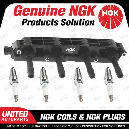 NGK 4 Spark Plugs + Igniton Coil for Holden Barina XC 1.4L 4Cyl Premium Quality