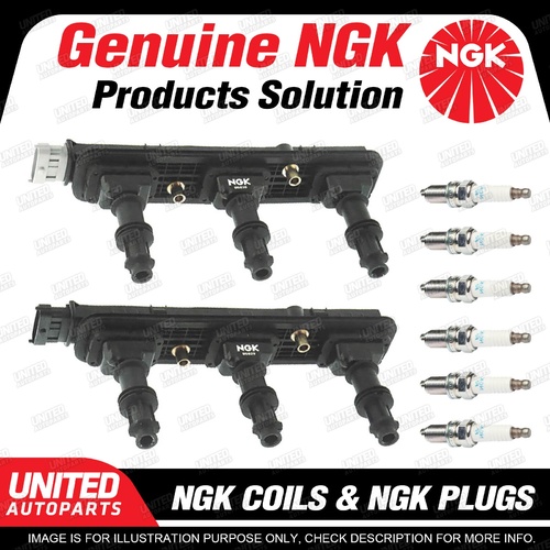 NGK 6 Spark Plugs + Igniton Coil for Holden Vectra JSII 2.6L V6 2000-2002