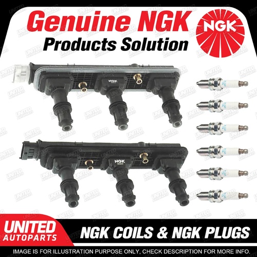 NGK 6 Spark Plugs + Igniton Coil for Holden Vectra ZC 3.2L V6 2003-2006