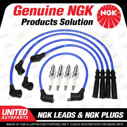 4 x NGK Spark Plugs + Ignition Leads Set for Toyota LandCruiser RJ70R RJ70RV