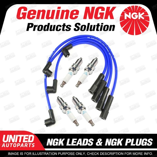 4 x NGK Spark Plugs + Ignition Leads Set for Nissan Terrano R20 II 2.4L 4Cyl