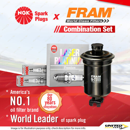 NGK Laser Platinum Spark Plugs & Fram Fuel Filter for Mitsubishi Pajero NJ NK NL