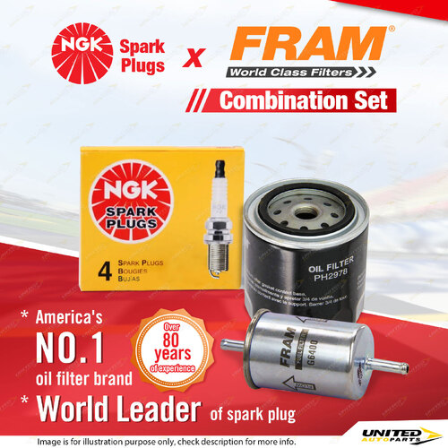 NGK Standard Spark Plugs & Fram Filter Service Kit for Nissan Navara D21 2.4L