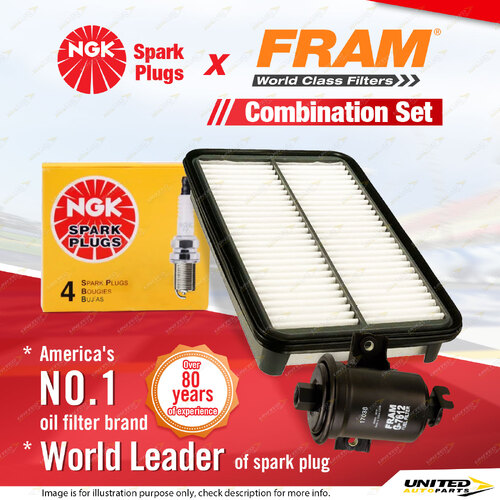 NGK Standard Spark Plugs & Fram Filter Service Kit for Toyota Sprinter AE102