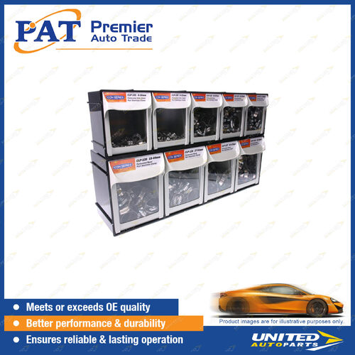 PAT 9 Drawer Merchandiser - 250 Pieces of Perforated Part Stainless Hose Clamps