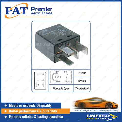 PAT Relay - 12 Volt 20 Amp 4 Terminals Normally Open Relay Package of 1