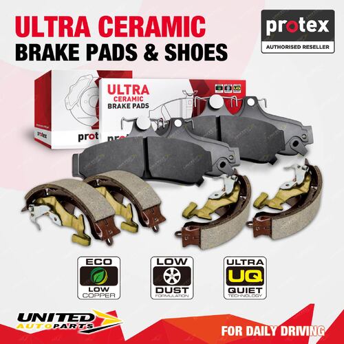 Front Rear Ultra Ceramic Disc Pads + Brake Shoes for Mitsubishi Lancer Mirage CE