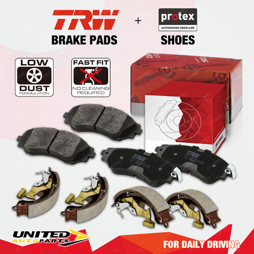 Front Rear TRW Disc Brake Pads + Protex Brake Shoes for Citroen C3 1.6 Lucas