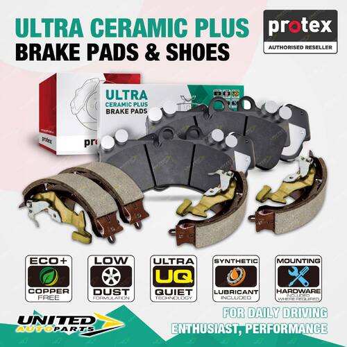 Front Rear Ultra Ceramic Plus Disc Pads + Brake Shoes for Daewoo Kalos T200 1.5L