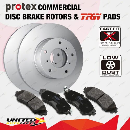 Front Protex Commercial Disc Brake Rotors + TRW Pads for Hino Dutro 300 XZU 616