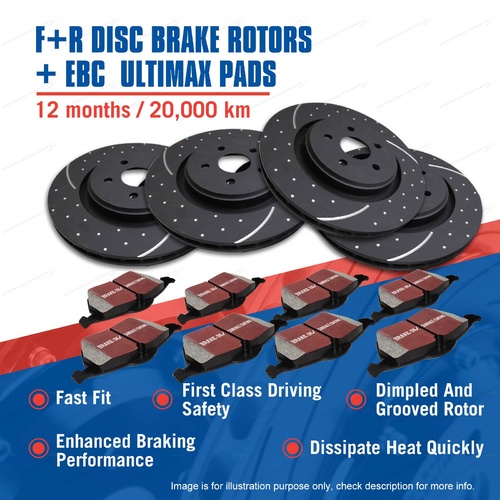 F + R Slotted Dimpled Brake Rotors EBC Pads for Toyota Landcruiser 105