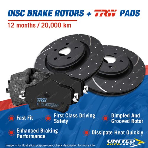 Front Slotted Brake Rotors TRW Pads for Ford Courier Raider PD 4WD 142mm