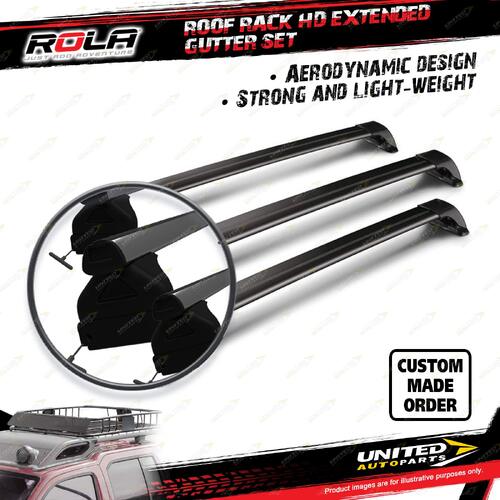 3 x Rola 1250mm HD Extended Gutter Roof Rack Bars Commercial Series GM Black