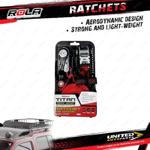 Rola Roof Rack Accessory Ratchet Pair Titan 2.5cm x 4.6m Dimensions